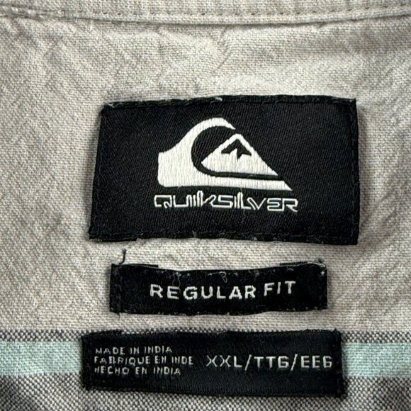 Quiksilver Gray White 2XL Striped Cotton Polyester Short Sleeve Men Surf Pocket - Picture 9 of 11